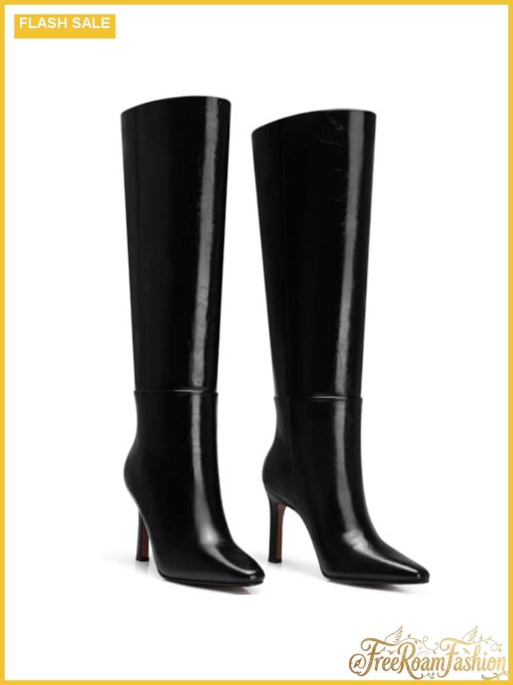 Womens Knee High Stiletto Heel Boots Wide Calf Tall Boots Pointed Toe Faux